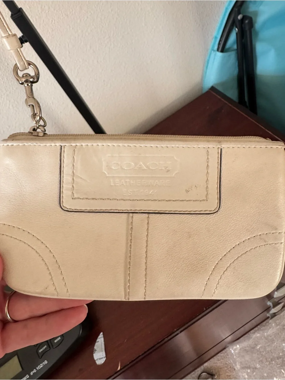 Coach Cream Leather Wristlet Crossbody